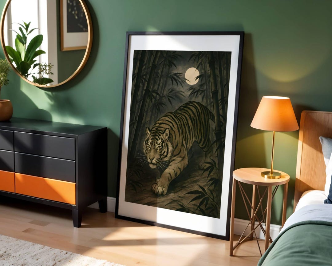 Tiger in Bamboo Forest Art Print, Japanese Ukiyoe Sumie Style (digital ...
