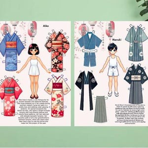 Muñecas de papel japonesas imprimibles con atuendos tradicionales para disfrazarse, divertirse y aprender cultura.
