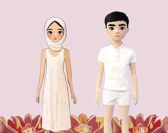 Muñecas de papel malayas imprimibles con atuendos tradicionales para disfrazarse, divertirse y aprender cultura.