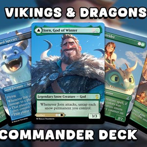 Deck de commandant Vikings & Dragons – Royaumes enneigés, compagnons de vol, aventure épique inspirée de l'animation | Deck proxy MTG EDH