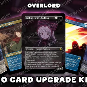 May include: A collection of Magic: The Gathering cards featuring anime-style artwork. The cards include characters and text, with the word "OVERLORD" at the top and "20 CARD UPGRADE KIT" at the bottom. The cards have a dark background.