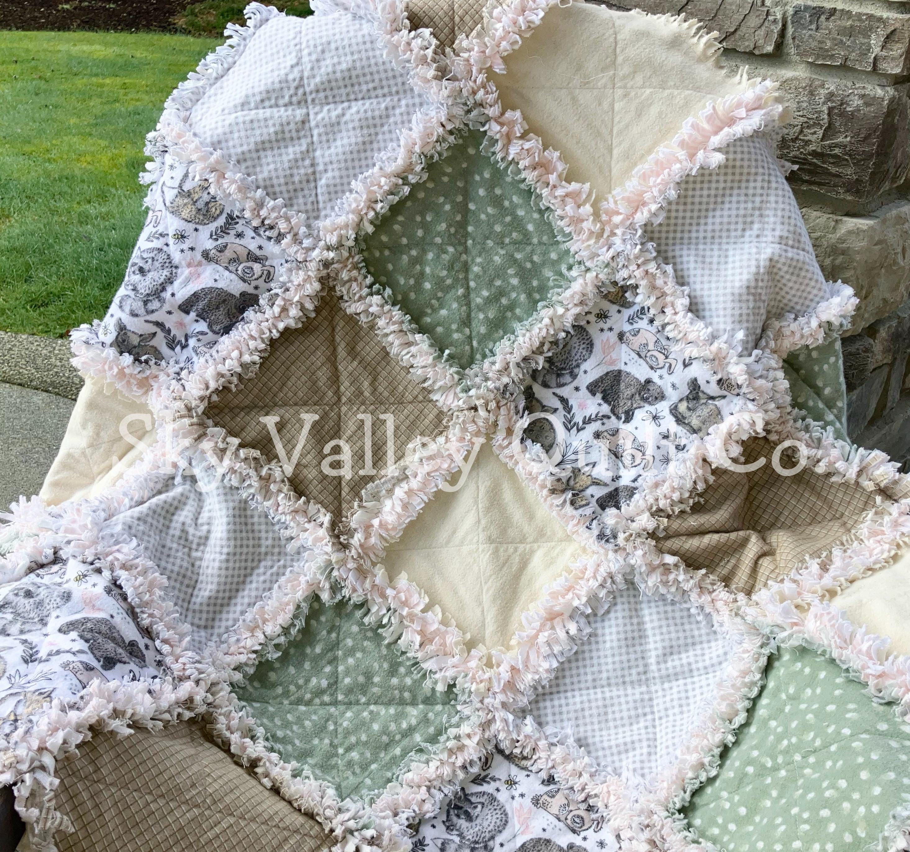 Pre Cut Rag Quilt KIT -gender Neutral Woodland Animals in Green Gray ...
