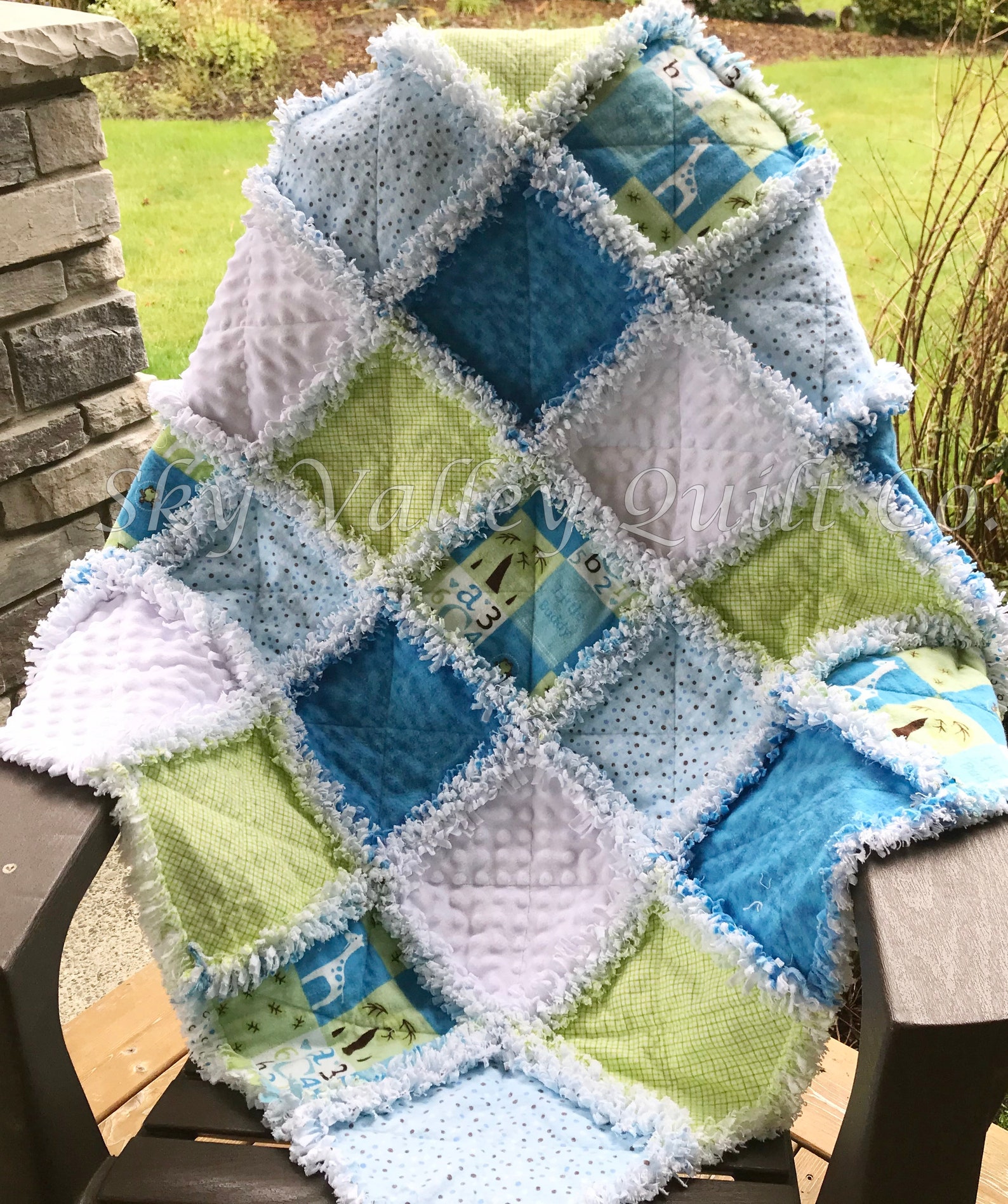 Pre CUT Rag Quilt KIT Little Buddy Blue Green and Etsy