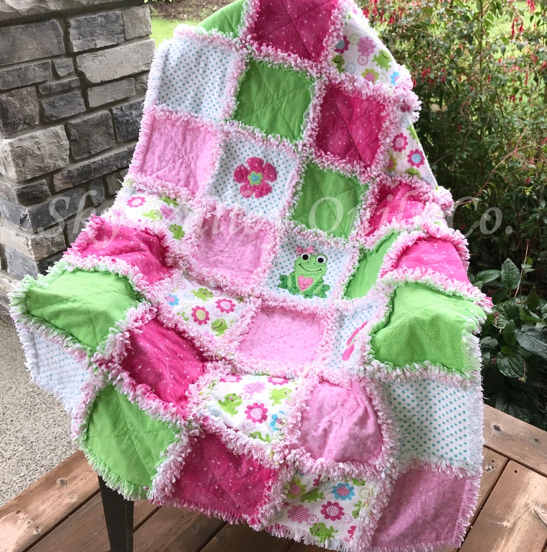 Pre Cut Rag Quilt KIT frolicking frogs pink green flannel Etsy