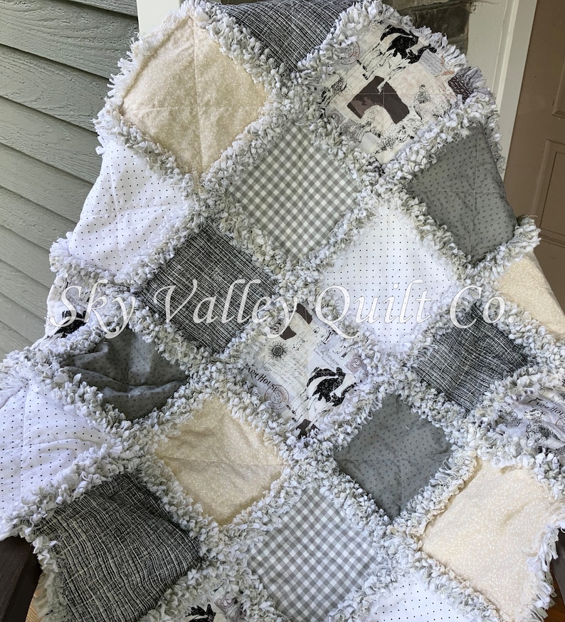Pre CUT Rag Quilt KIT ~ Farm House Chic Neutral Pallet, Cream and Gray ...