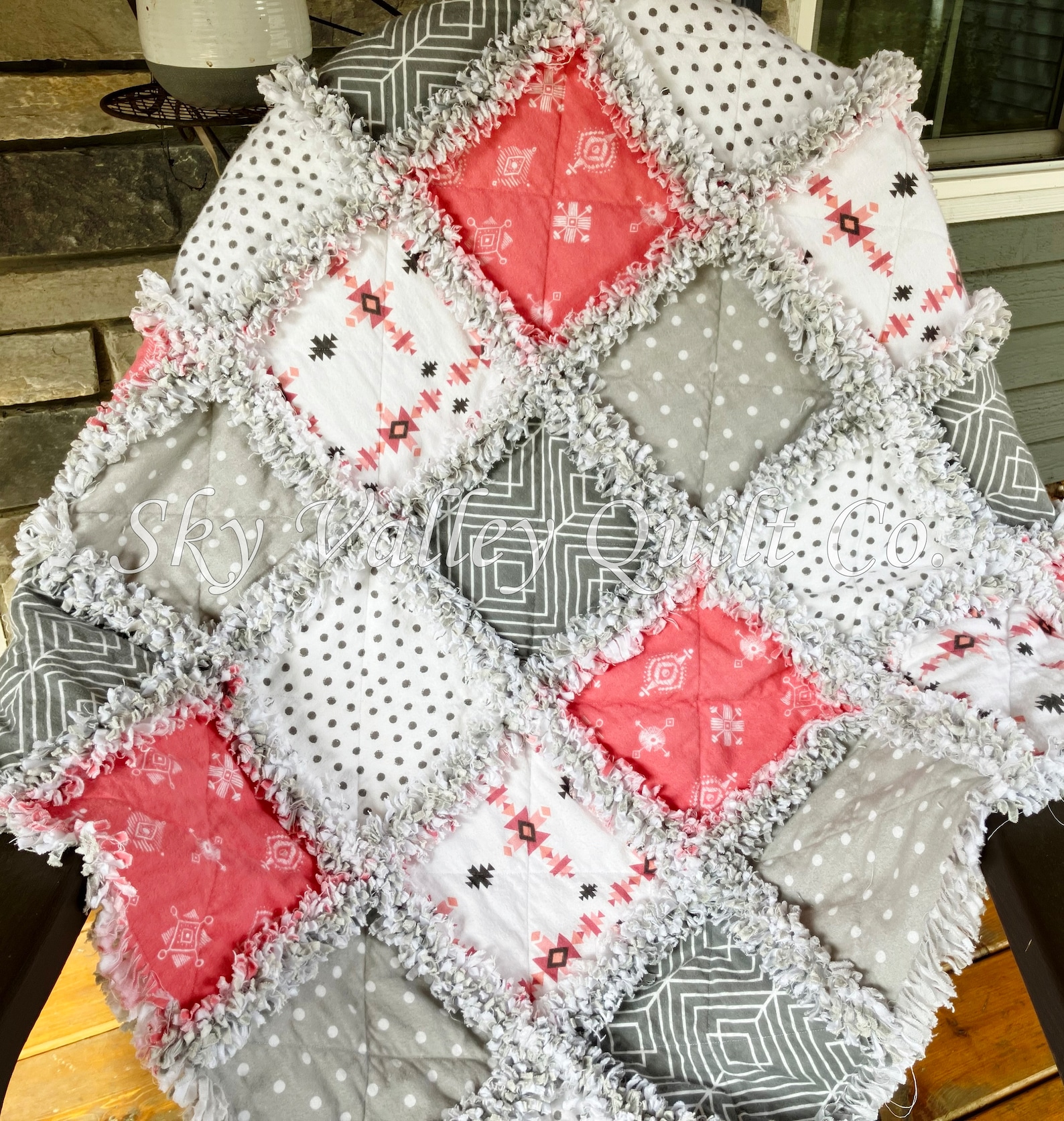 Pre Cut Rag Quilt KIT - Coral Aztec, Gray, White Flannel - Etsy