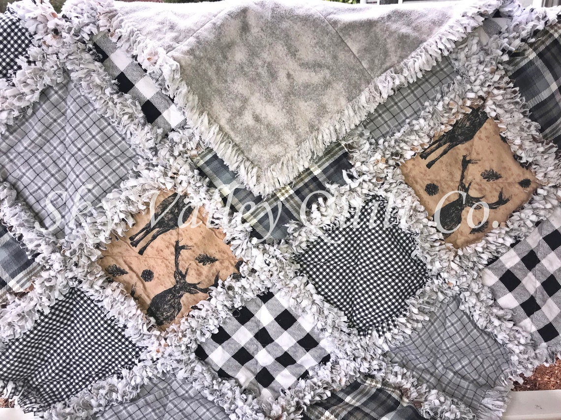 Pre Cut Rag Quilt KIT Buffalo Plaids Deer Stag Brown Etsy
