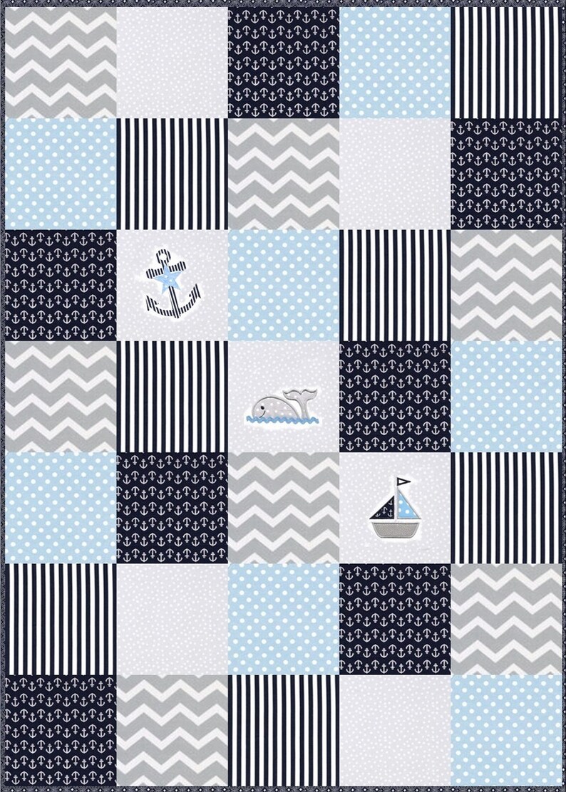 Precut Traditional pieced Quilt TOP KIT ~blue and gray nautical sailboats