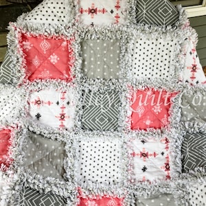 Pre Cut Rag Quilt KIT - Coral Aztec, Gray, White Flannel - Etsy