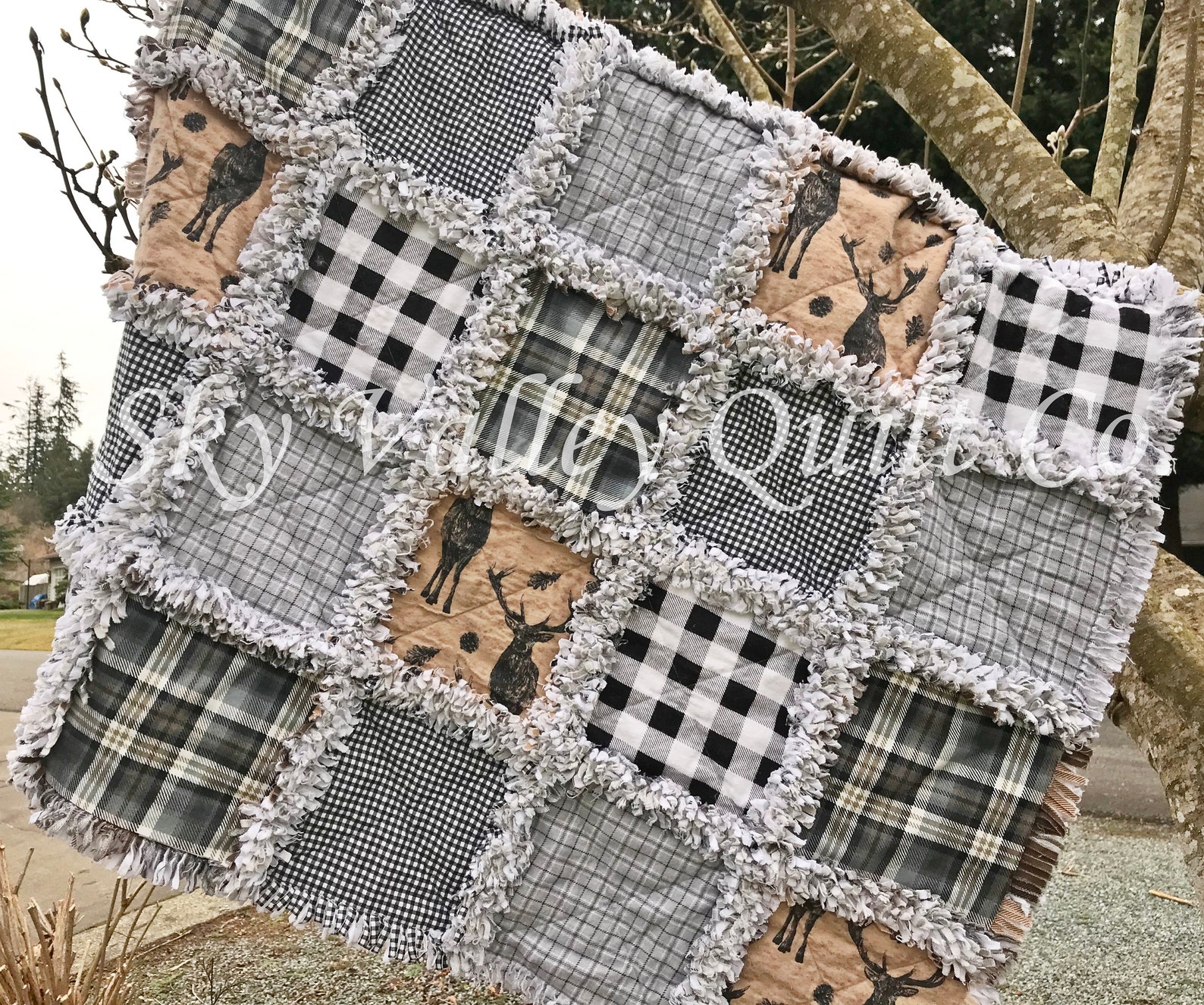 Pre Cut Rag Quilt KIT Buffalo Plaids Deer Stag Brown Etsy
