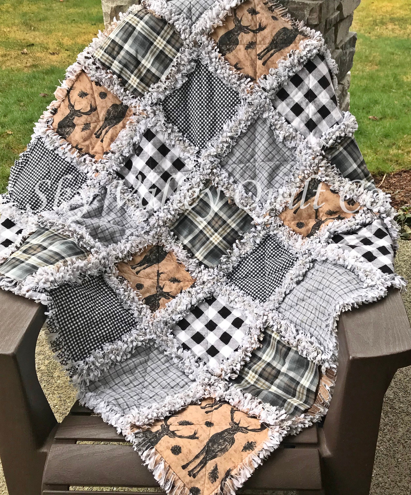 Pre Cut Rag Quilt KIT Buffalo Plaids Deer Stag Brown Etsy