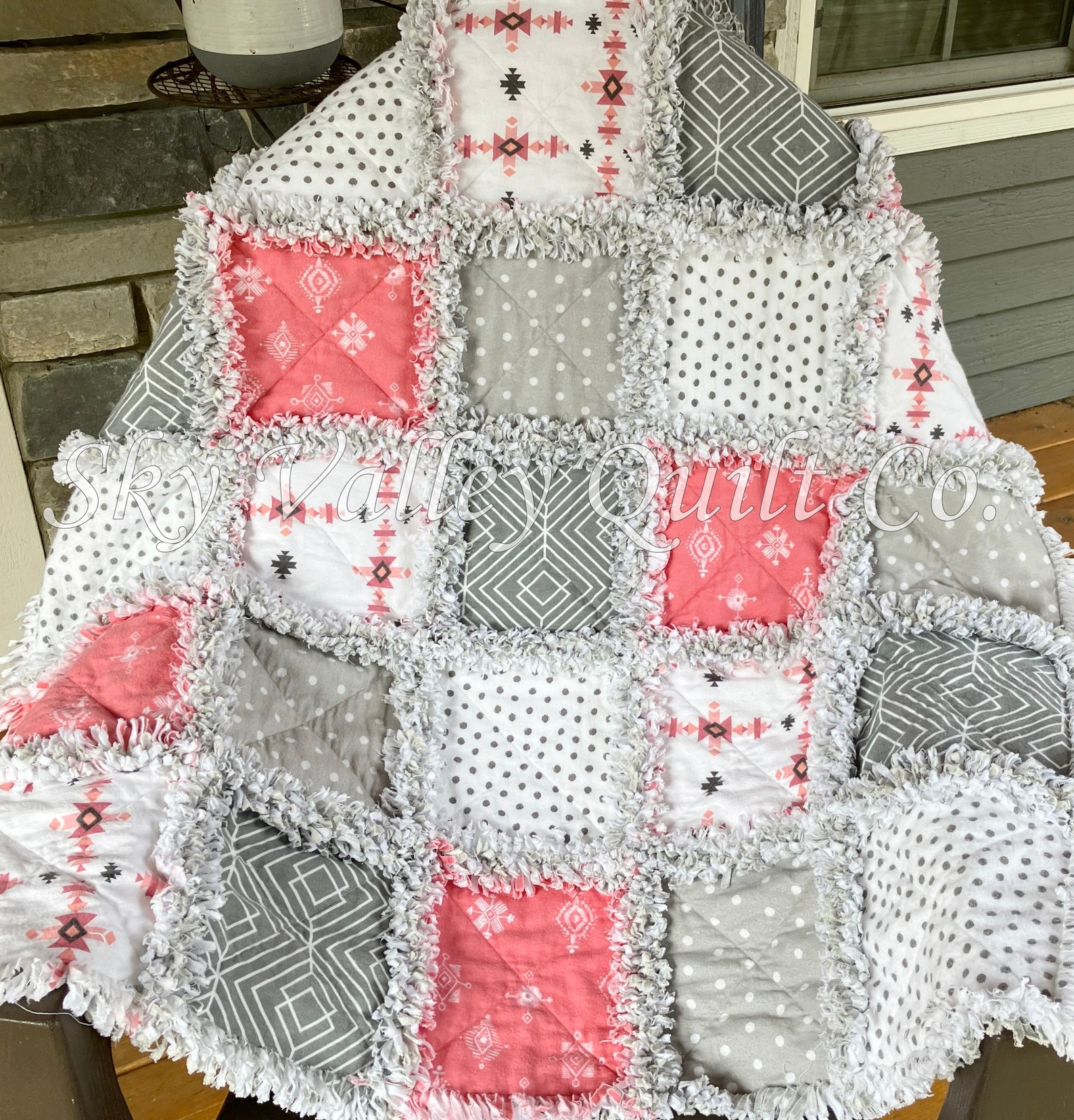 Pre Cut Rag Quilt KIT - Coral Aztec, Gray, White Flannel - Etsy