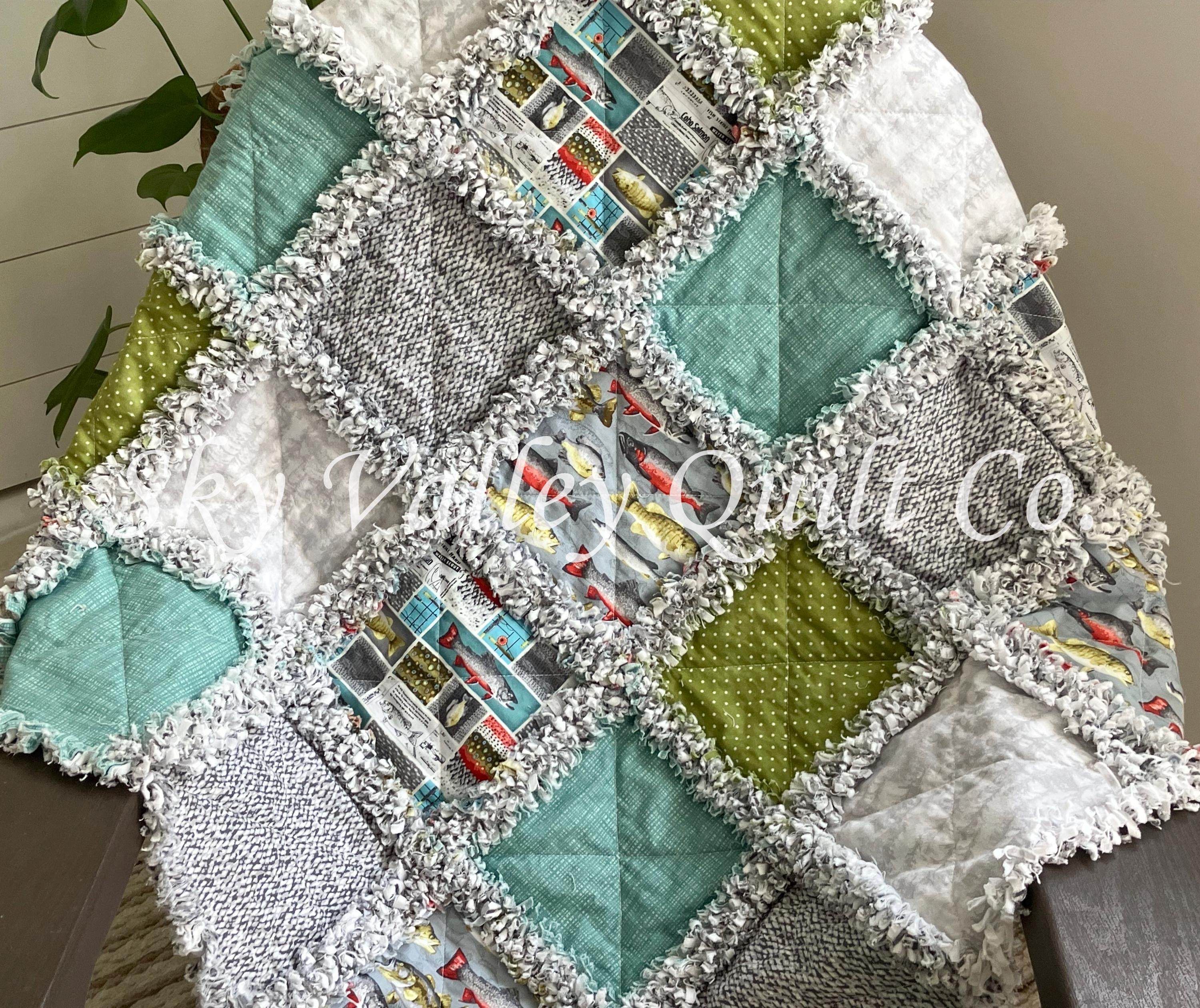 Fish Rag Quilt Pre Cut Rag Quilt KIT -river Rhythms by Studio E ~ Fishing Cottons ...