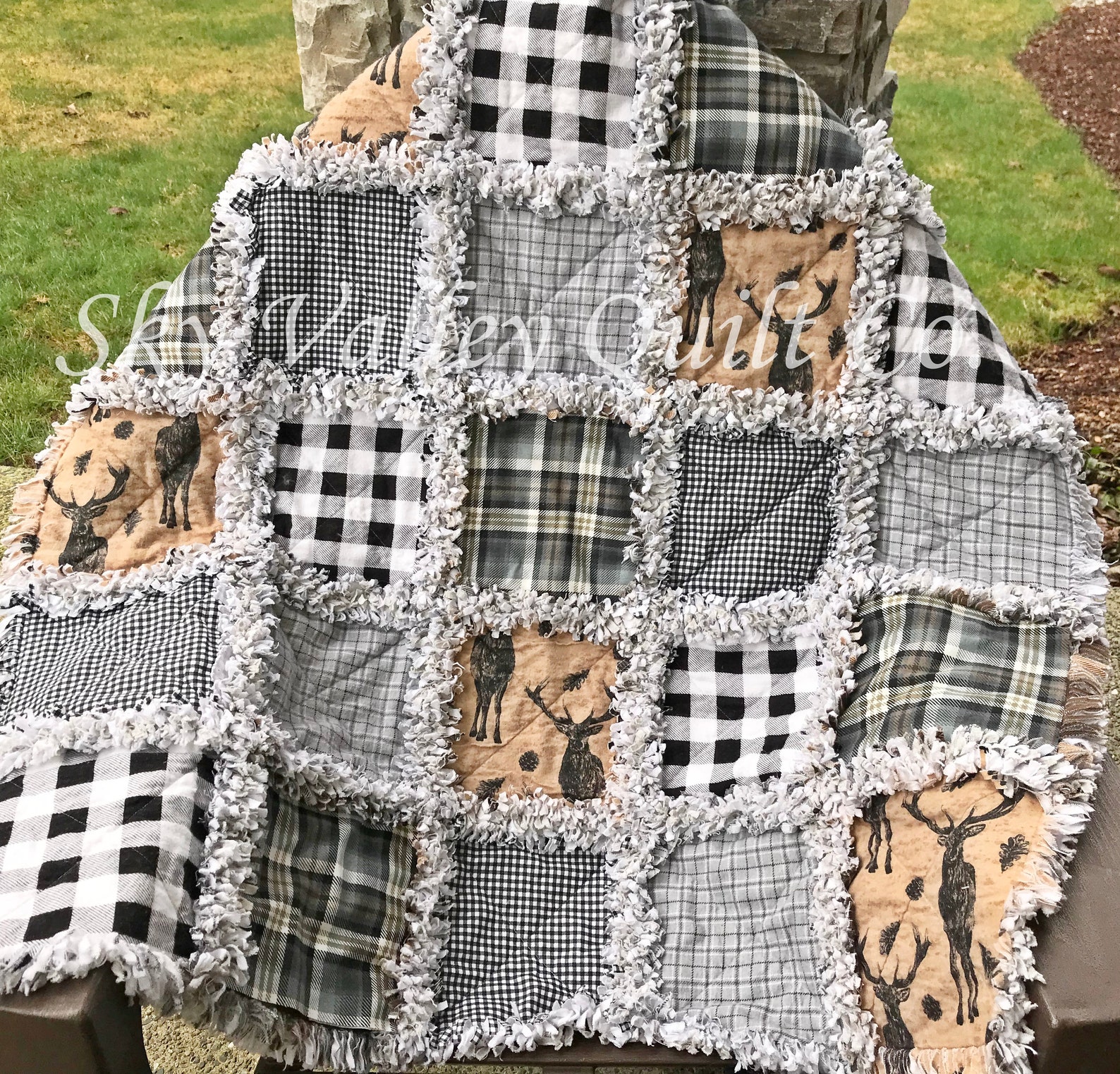 Pre Cut Rag Quilt KIT Buffalo Plaids Deer Stag Brown Etsy