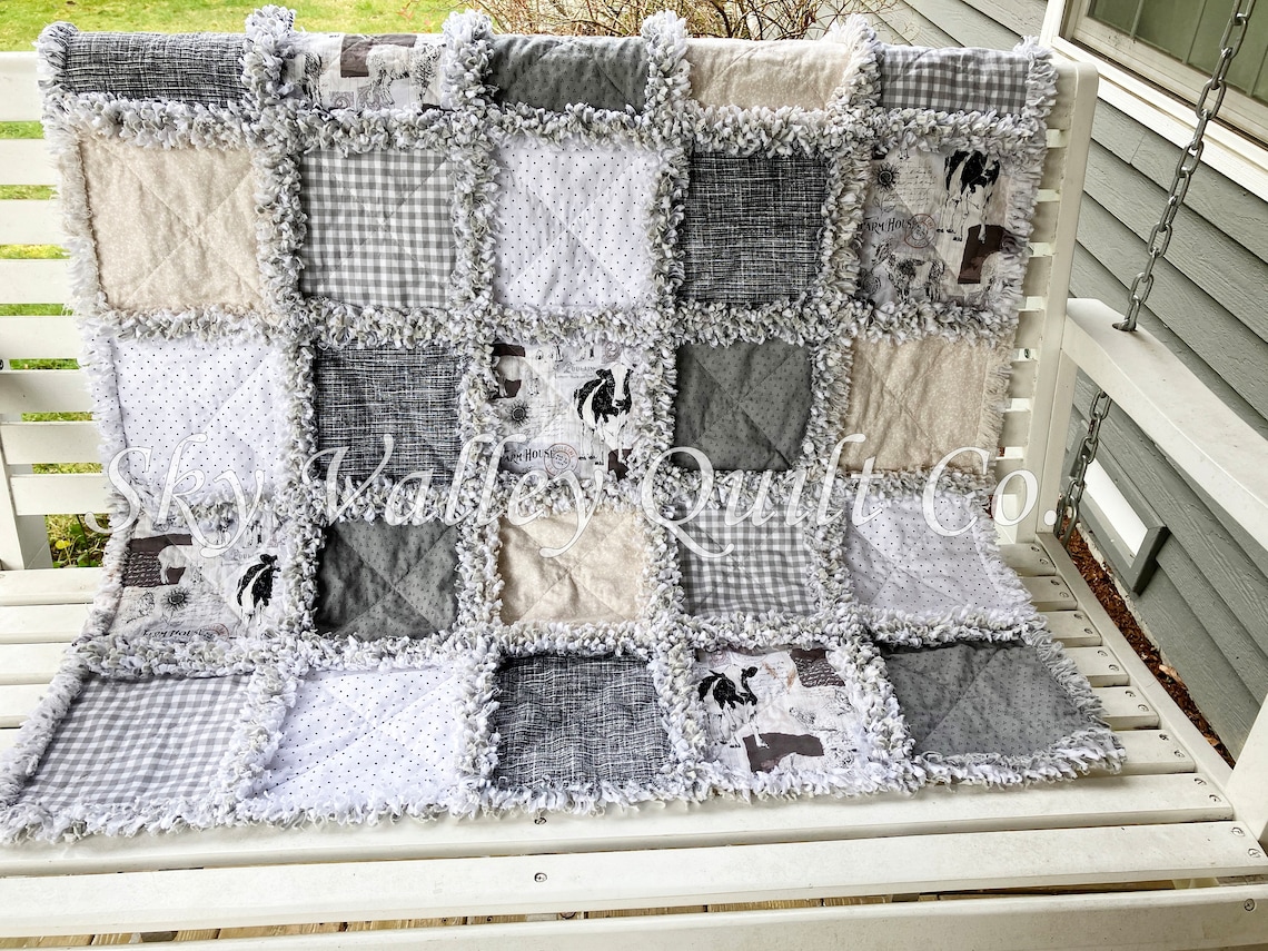 Pre CUT Rag Quilt KIT ~ Farm House Chic Neutral Pallet, Cream and Gray ...