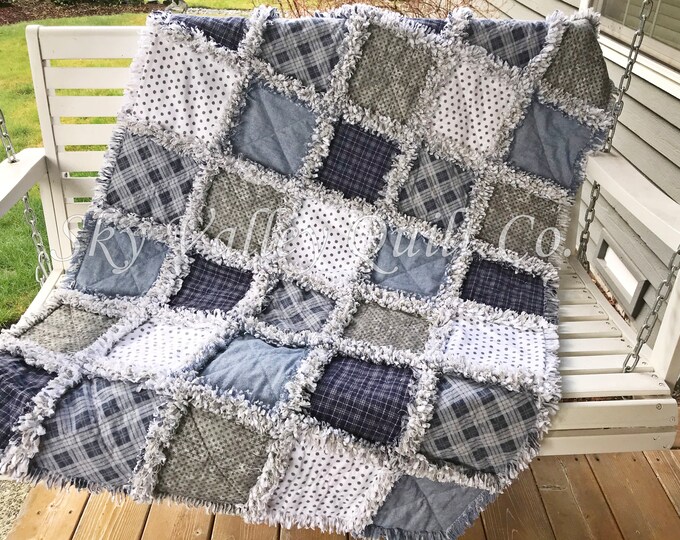 Precut Rag Quilt KIT Navy Blue and Gray Flannels Etsy
