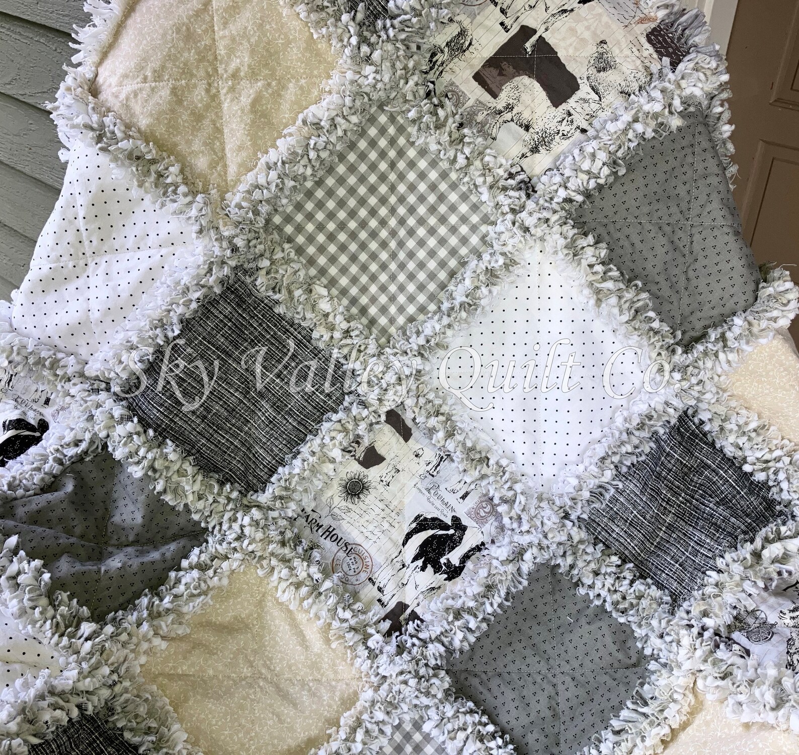 Pre CUT Rag Quilt KIT ~ Farm House Chic Neutral Pallet, Cream and Gray ...