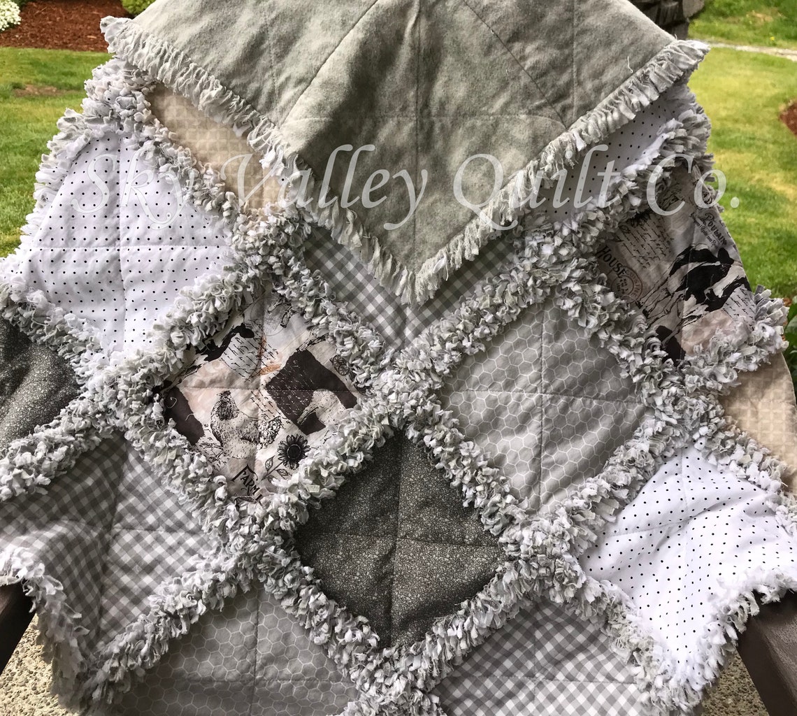 Pre CUT Rag Quilt KIT Farm House Chic Neutral Pallet Cream Etsy