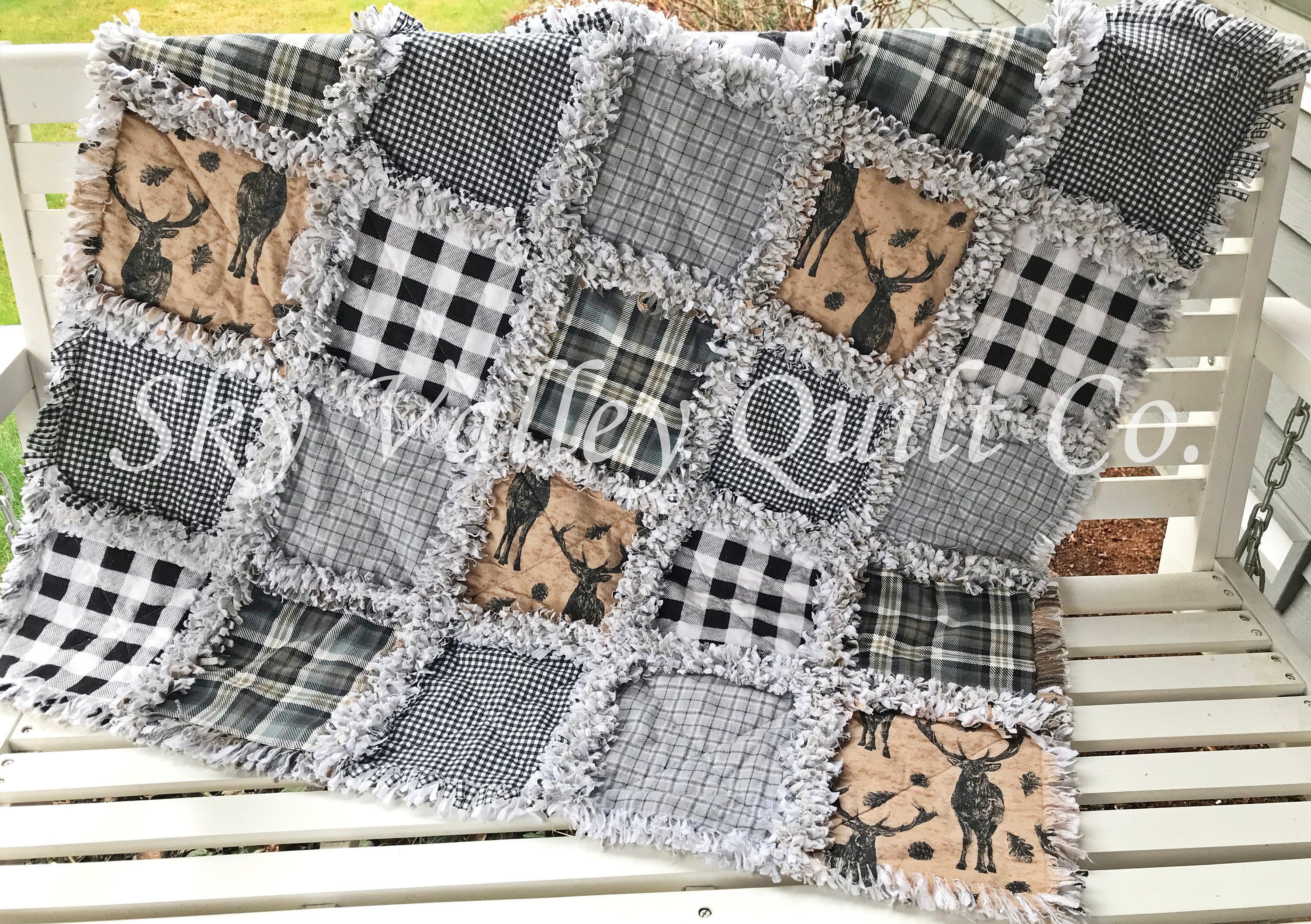 Pre Cut Rag Quilt KIT Buffalo Plaids Deer Stag Brown Etsy