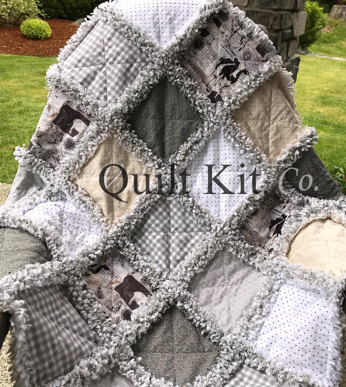 Pre CUT Rag Quilt KIT ~ Farm House Chic Neutral Pallet, Cream and Gray ...
