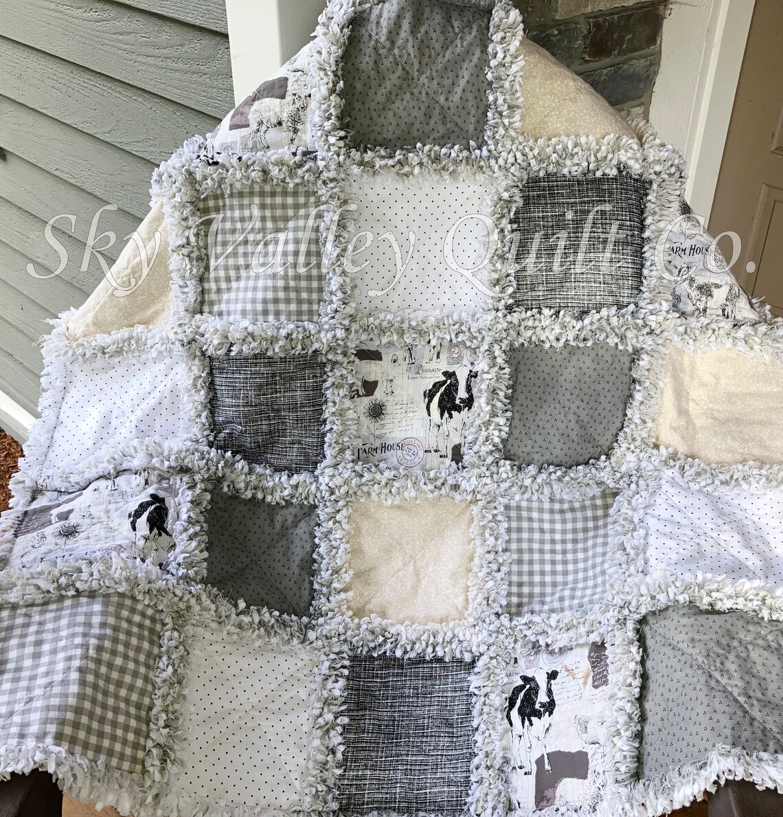 Pre CUT Rag Quilt KIT ~ Farm House Chic Neutral Pallet, Cream and Gray ...