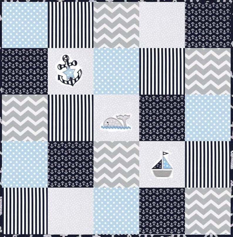 Precut Traditional pieced Quilt TOP KIT ~blue and gray nautical sailboats