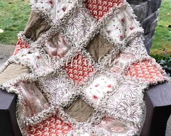 Pre Cut Rag Quilt KIT - Summer Oasis, rust, white, green and beige flannels~ boho