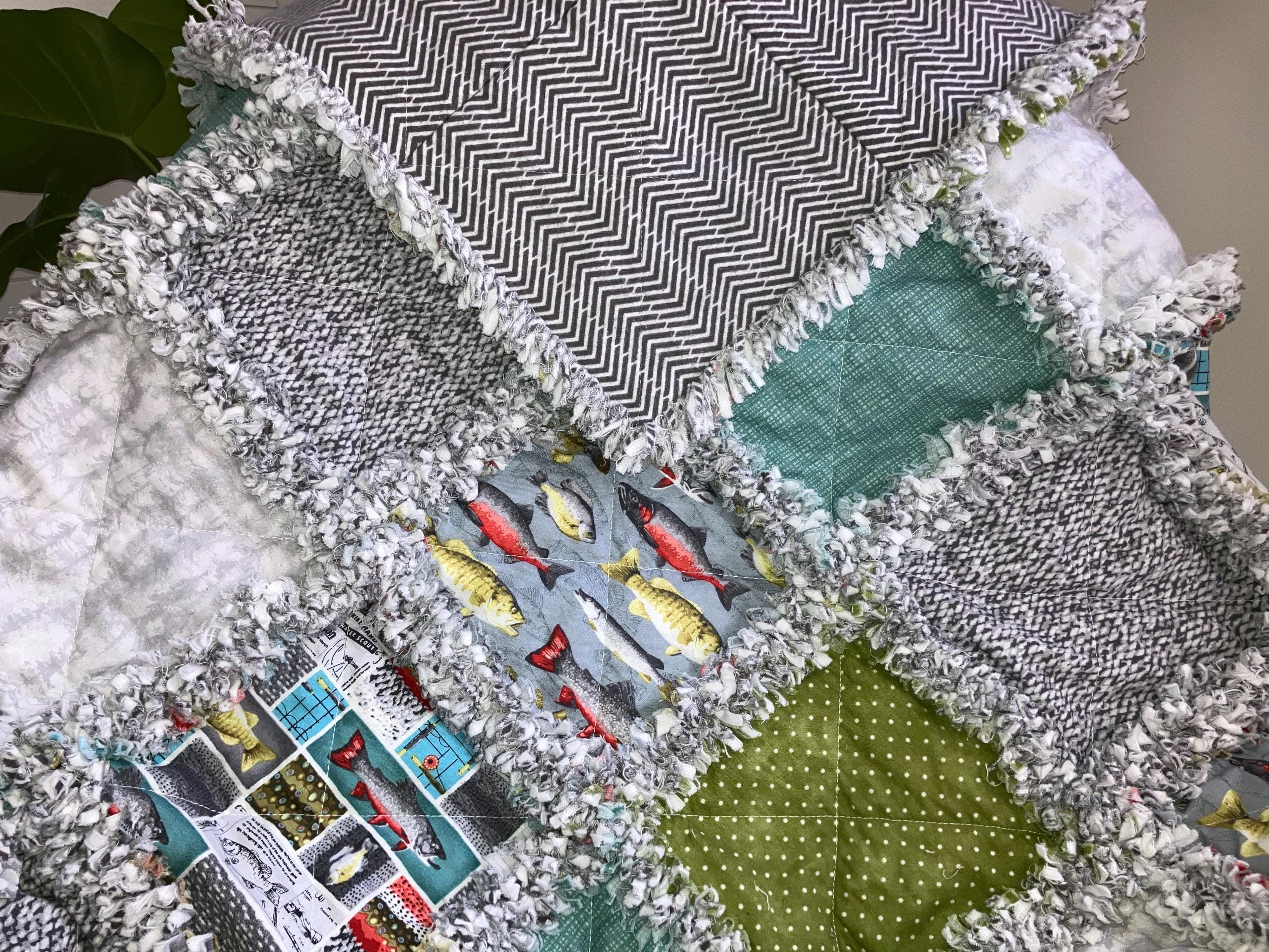 Fish Rag Quilt Pre Cut Rag Quilt KIT -river Rhythms by Studio E ~ Fishing Cottons ...