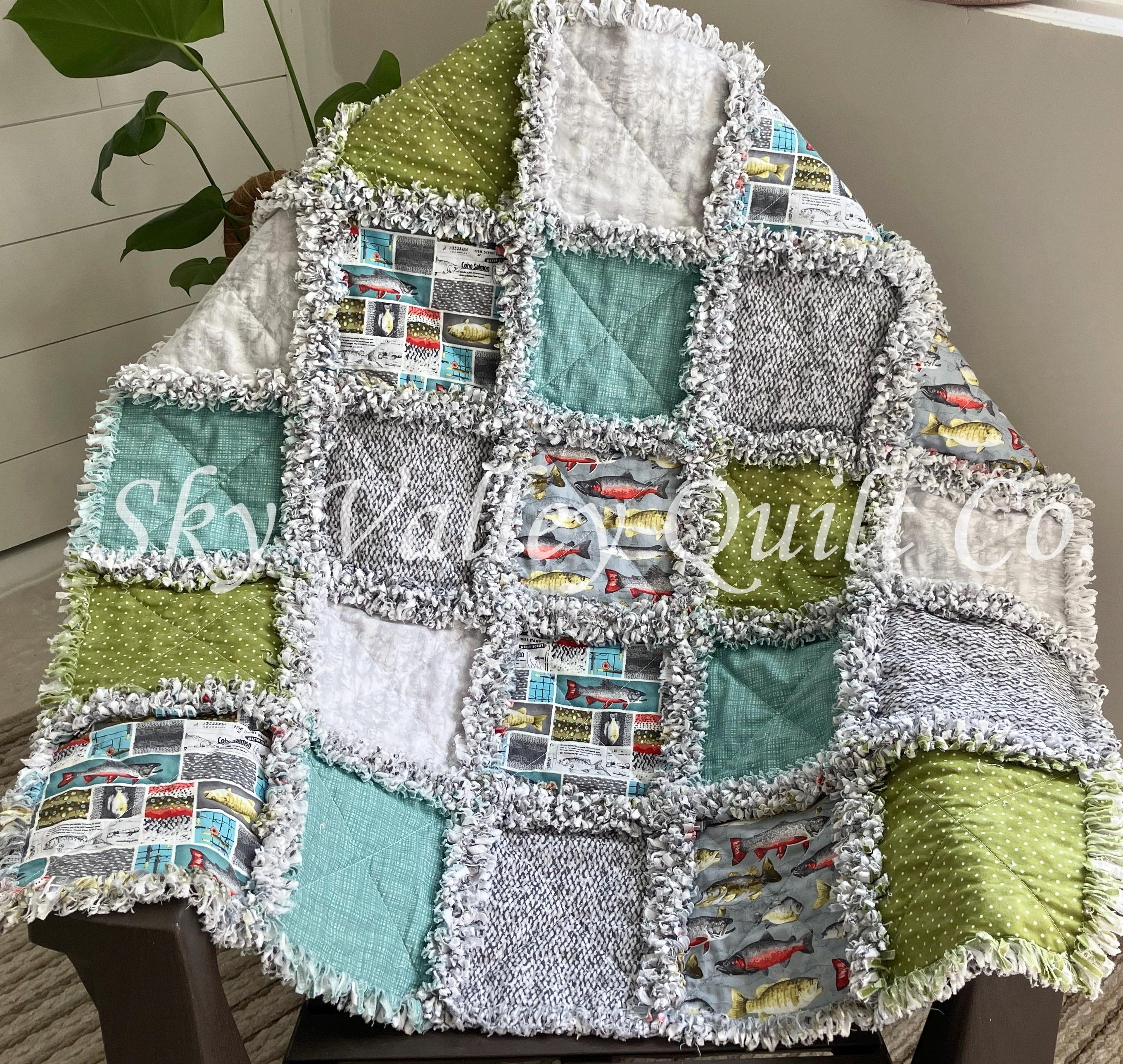 Fish Rag Quilt Pre Cut Rag Quilt KIT -river Rhythms by Studio E ~ Fishing Cottons ...
