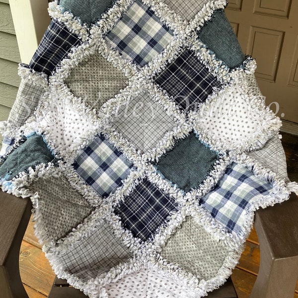 Precut rag quilt KIT ~ navy blue and gray flannels - restocked!