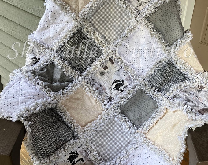 Pre CUT Rag Quilt KIT Into the Blue Sea White, Blue Ocean Flannels LAST