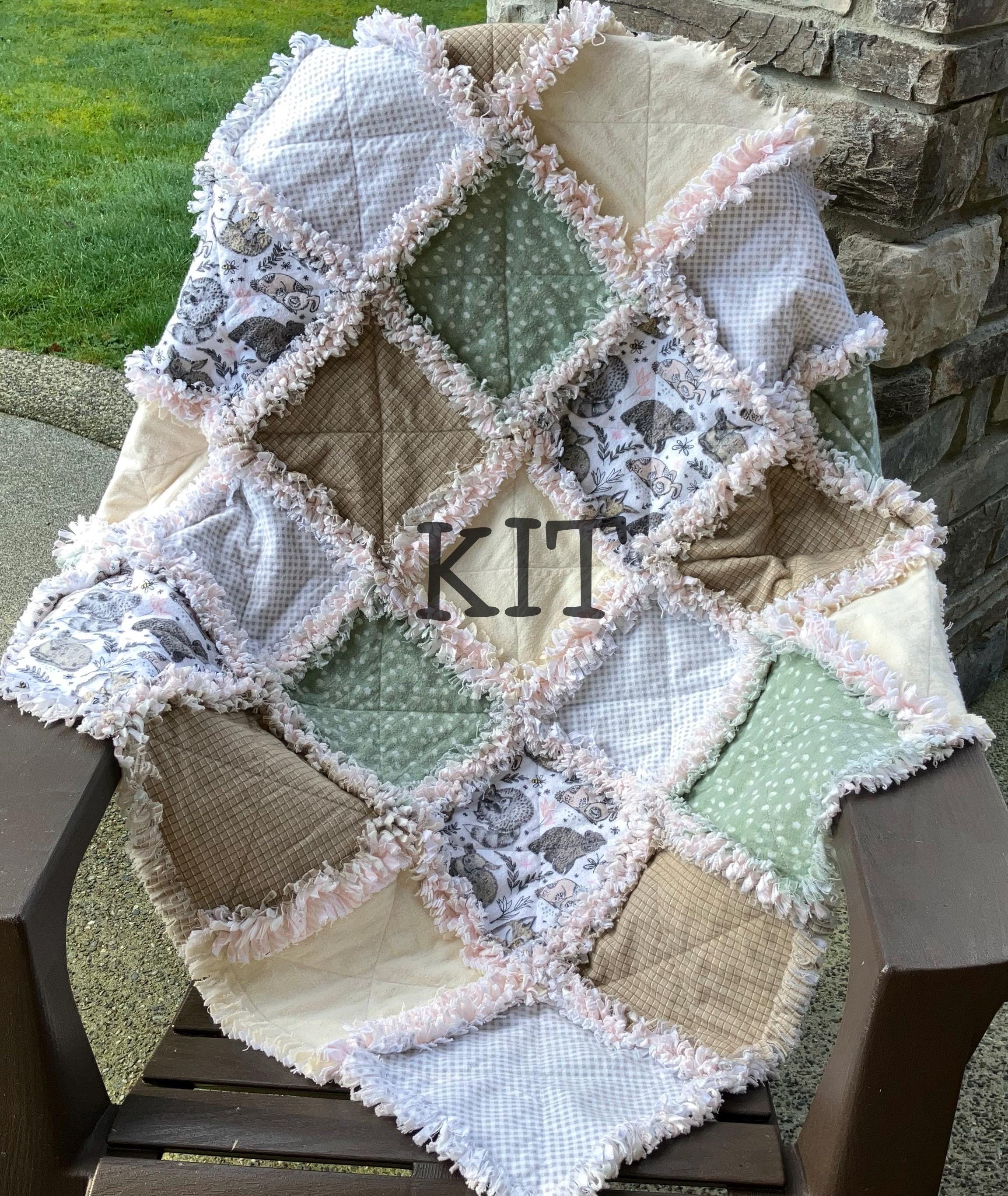 Pre Cut Rag Quilt KIT -gender Neutral Woodland Animals in Green Gray ...