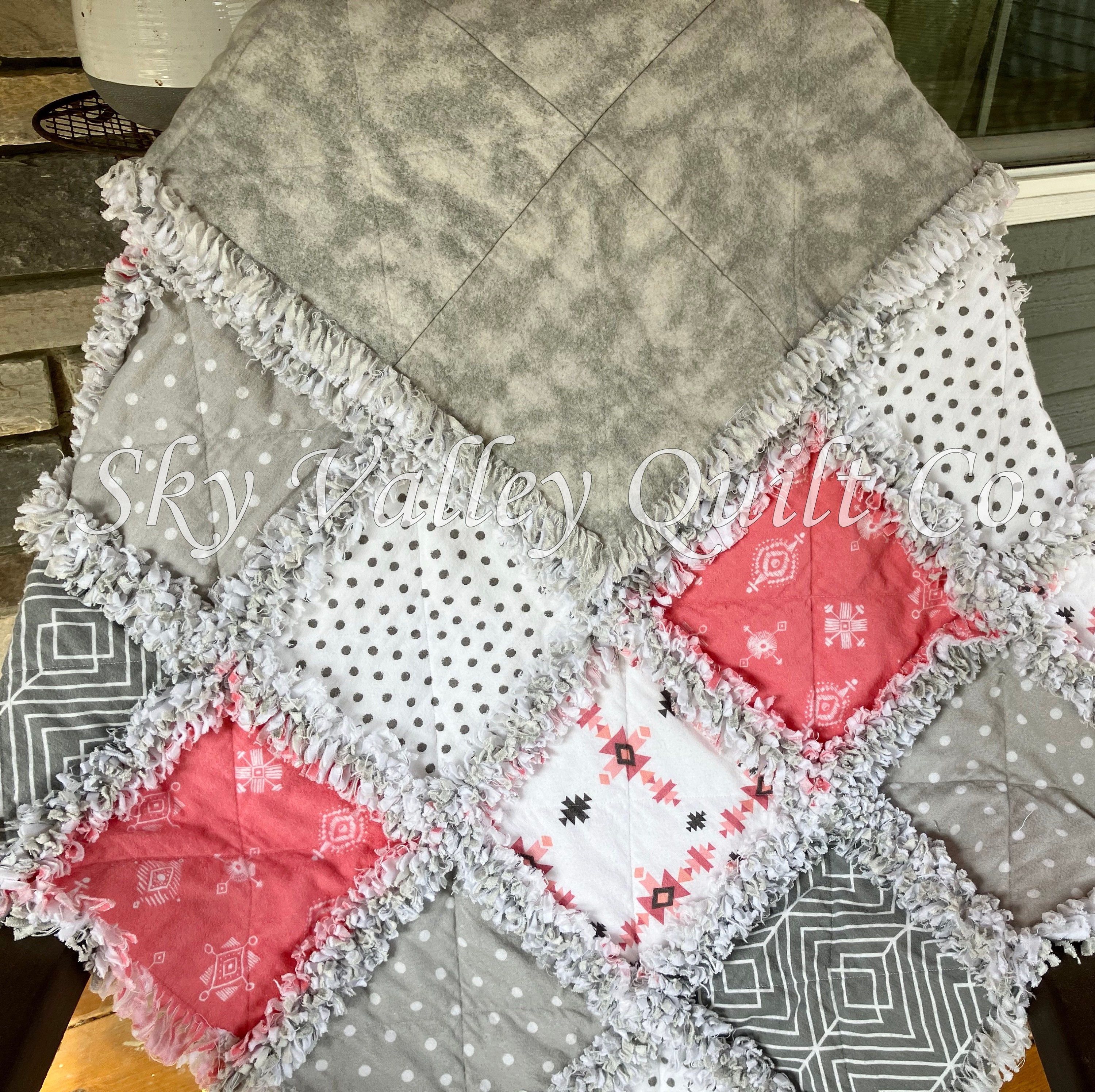 Pre Cut Rag Quilt KIT - Coral Aztec, Gray, White Flannel - Etsy