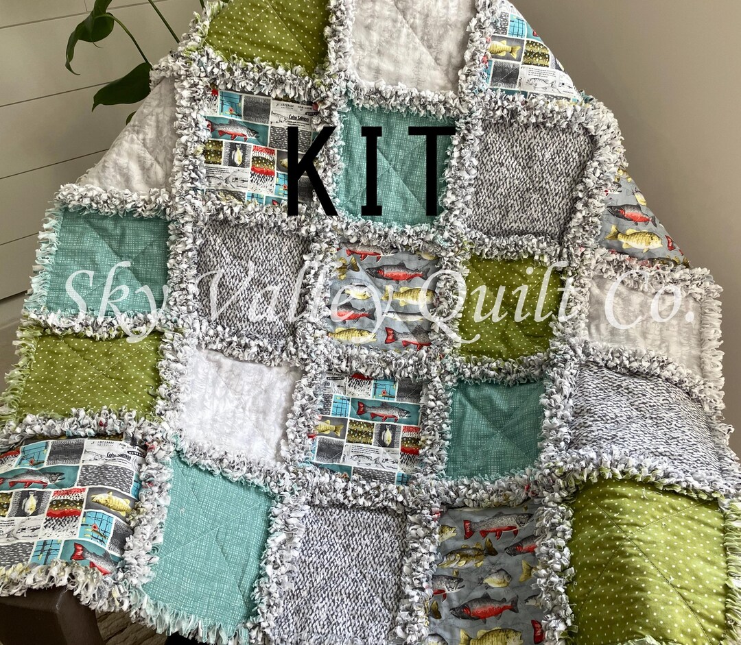 Fish Rag Quilt Pre Cut Rag Quilt KIT -river Rhythms by Studio E ~ Fishing Cottons ...