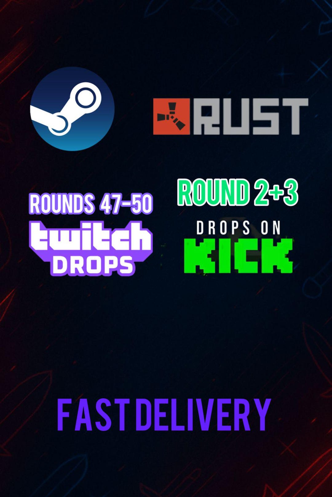 Rust Twitch Drops Skin Pack | Rounds 47-50, Kick 2 and 3 (fast Delivery ...