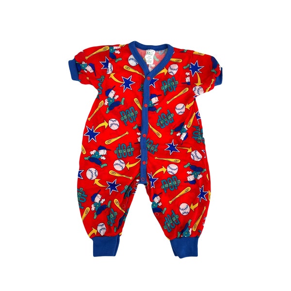 vintage 90s baby boys romper baseball outfit