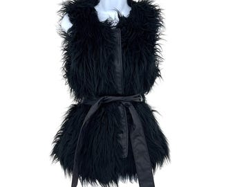 vintage Y2K faux fur vest belted Bratz style Black M Mob Wife Boho
