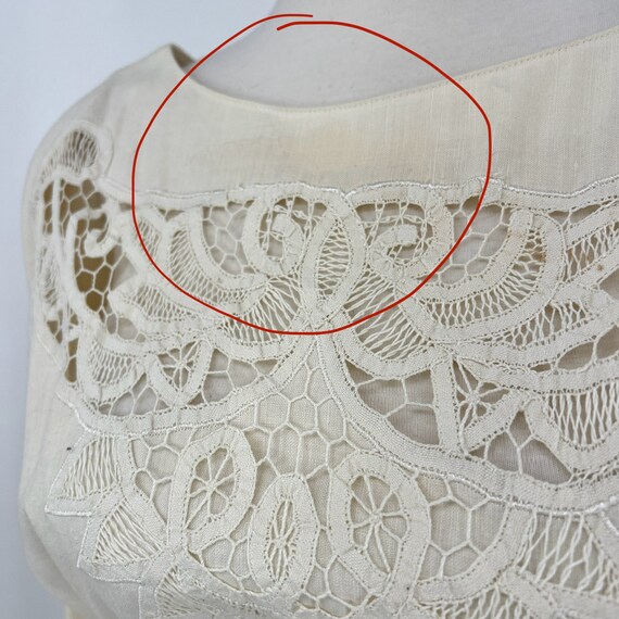 vintage ivory linen cotton dress crochet lace - image 5