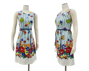 vintage 1960s dress floral belt Komar sleeveless shift 60s