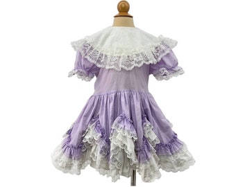 vintage 80s Lid’l Dolly’s Girls Dress Full Circle Ruffle Lace Party Pageant frilly girly twirl