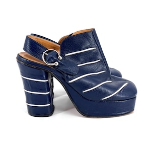 vintage 1970s platform shoes 70s chunky heels leather