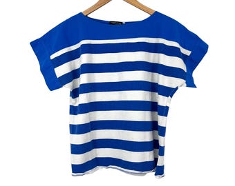 vintage 80s blue striped shirt small women’s nautical coastal