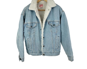 Chaqueta vaquera vaquera Levis Sherpa vintage, lavado claro, hecha en EE. UU., talla pequeña.