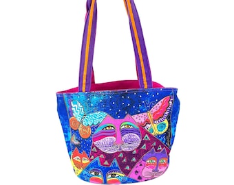 Bolso de hombro vintage Laurel Burch con diseño de gato