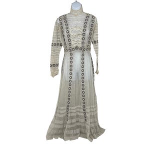 edwardian high neck lace dress 1970s Vintage Baby Blue Lace Edwardian Prairie Gown