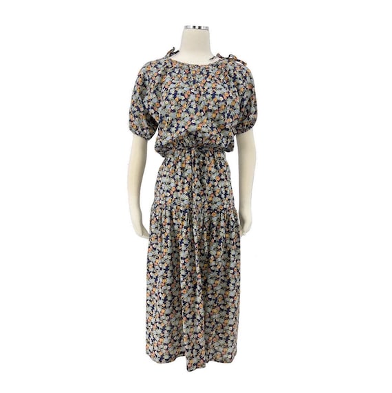 vintage 70s floral midi dress prairie boho 1970s