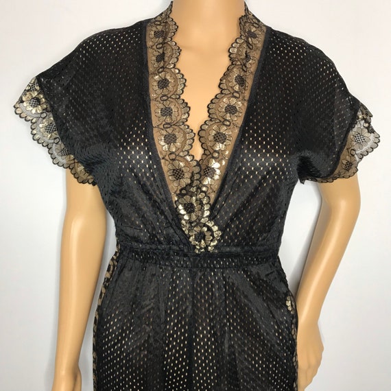 vintage 80s lingerie jumpsuit sheer black gold pe… - image 2