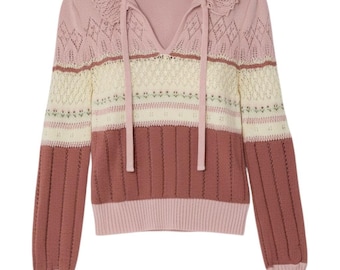 Vintage 1970s pointelle sweater cottage romantic pastel sweet