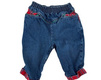 Vintage 90s OshKosh B'gosh Denim Jeans Plaid Lined Girls 18 Months
