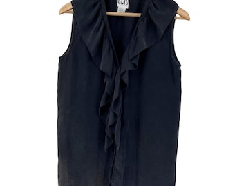 vintage 90s silk poet blouse sleeveless ruffled black S